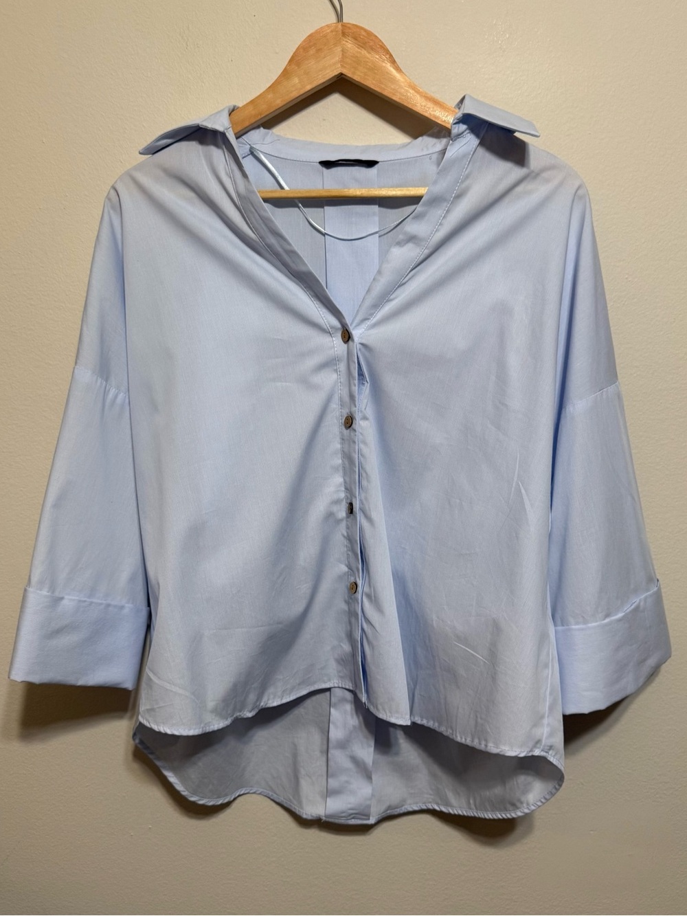 ZARA button-down poplin blue shirt Wide Sleeve Women Medium